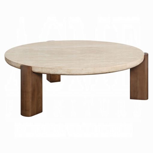 Acme Leonardo Travertine Top & Dark Oak Coffee Table - Image 2