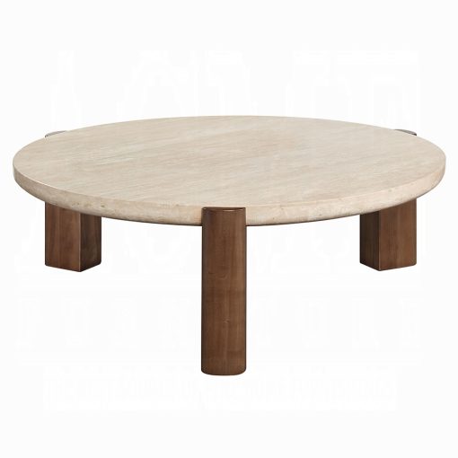 Acme Leonardo Travertine Top & Dark Oak Coffee Table - Image 3