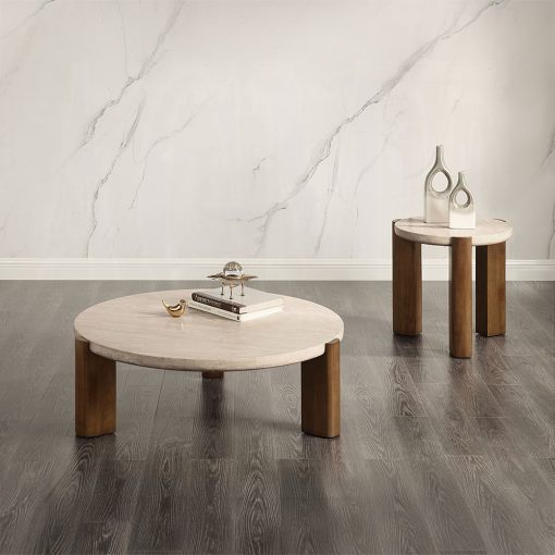 Acme Leonardo Travertine Top & Dark Oak Coffee Table - Image 5