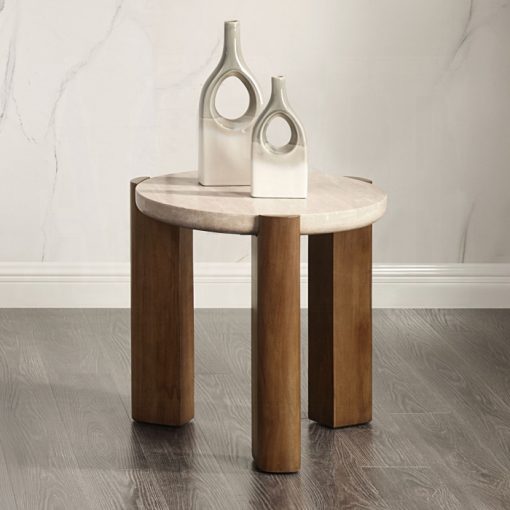 Acme Leonardo Travertine Top & Dark Oak End Table