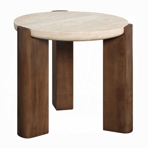 Acme Leonardo Travertine Top & Dark Oak End Table - Image 2