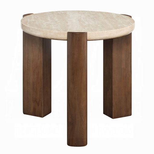 Acme Leonardo Travertine Top & Dark Oak End Table - Image 3