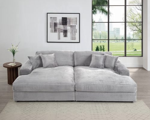 Acme Hilde Cordoury Sectional Sofa with 4 Pillows