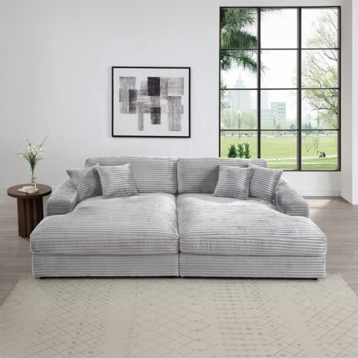 Acme Hilde Cordoury Sectional Sofa with 4 Pillows