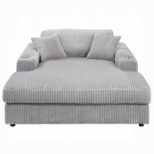 Acme Hilde Cordoury Chaise with 2 Pillows - Image 2