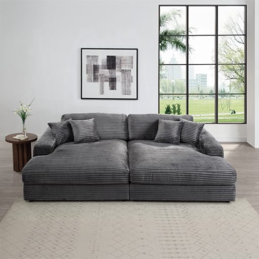 Acme Hilde Cordoury Sectional Sofa with 4 Pillows - Image 9