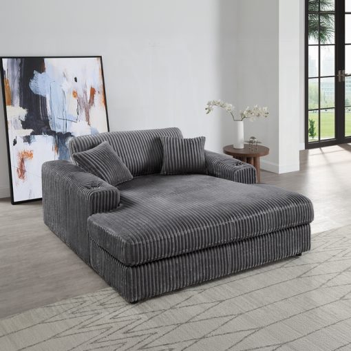 Acme Hilde Cordoury Chaise with 2 Pillows - Image 9