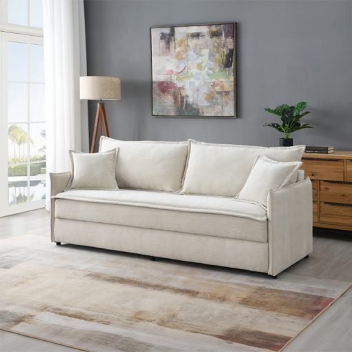 Acme Elisea Beige Chenille Sofa with Sleeper & 2 Pillows