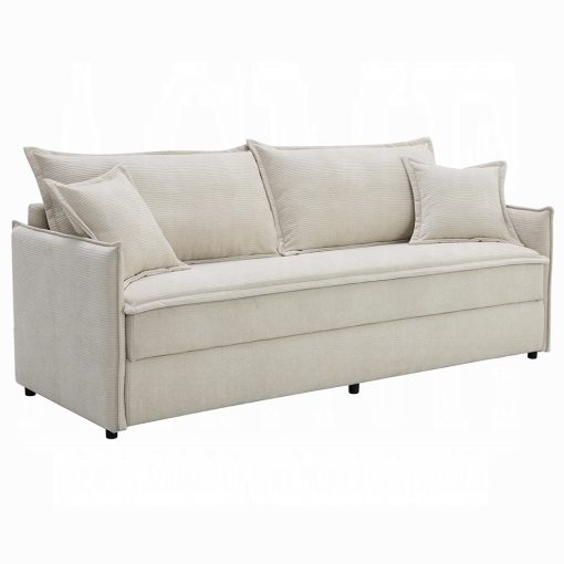 Acme Elisea Beige Chenille Sofa with Sleeper & 2 Pillows - Image 2