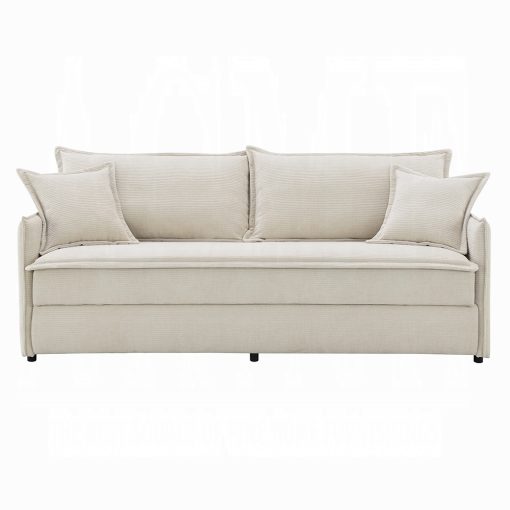 Acme Elisea Beige Chenille Sofa with Sleeper & 2 Pillows - Image 3
