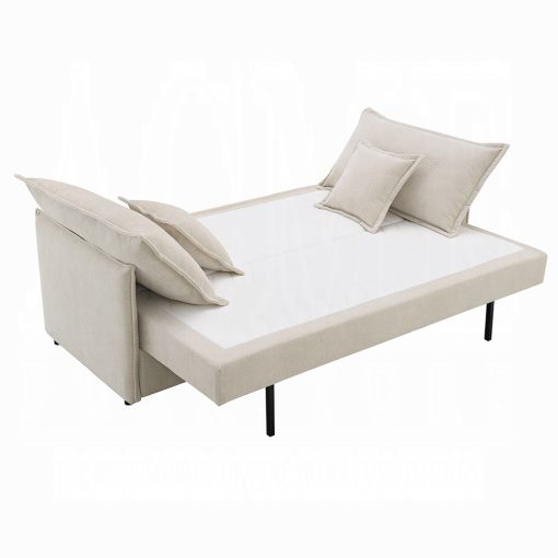 Acme Elisea Beige Chenille Sofa with Sleeper & 2 Pillows - Image 4