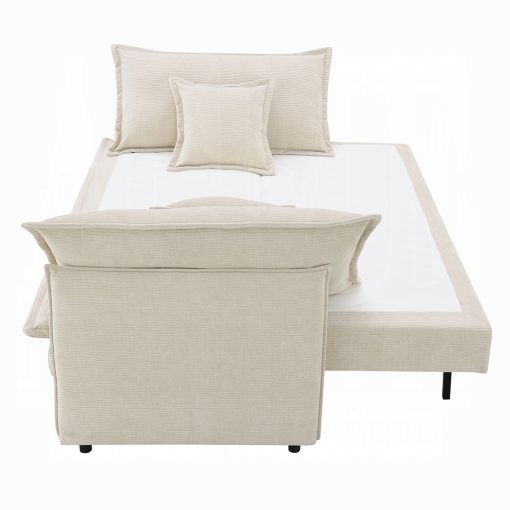 Acme Elisea Beige Chenille Sofa with Sleeper & 2 Pillows - Image 5