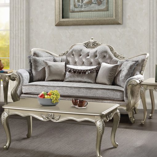 Acme Libertee Beige Fabric & Champagne Sofa w/5 Pillows - Image 6