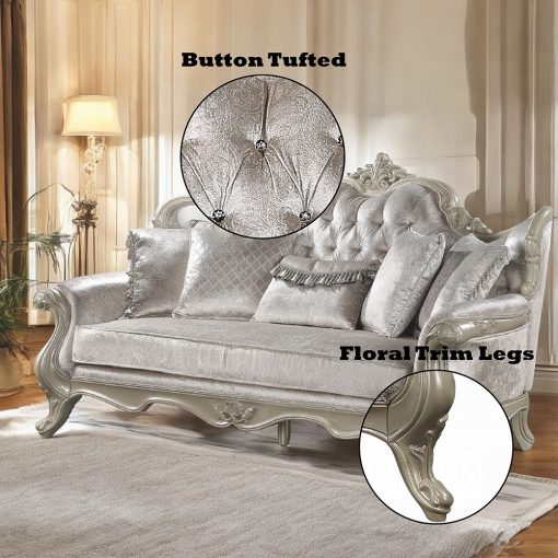Acme Libertee Beige Fabric & Champagne Sofa w/5 Pillows - Image 8