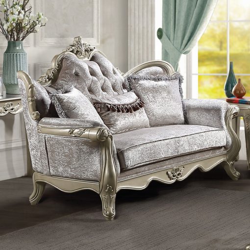 Acme Libertee Beige Fabric & Champagne Loveseat w/3 Pillows - Image 6