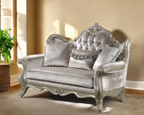 Acme Libertee Beige Fabric & Champagne Loveseat w/3 Pillows