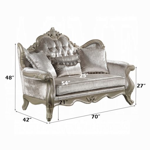 Acme Libertee Beige Fabric & Champagne Loveseat w/3 Pillows - Image 7