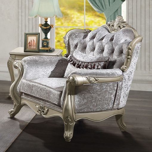 Acme Libertee Beige Fabric & Champagne Chair w/Pillow - Image 6