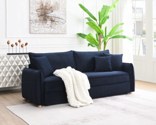 Acme Irina Blue Velvet Sofa with Sleeper & 3 Pillows