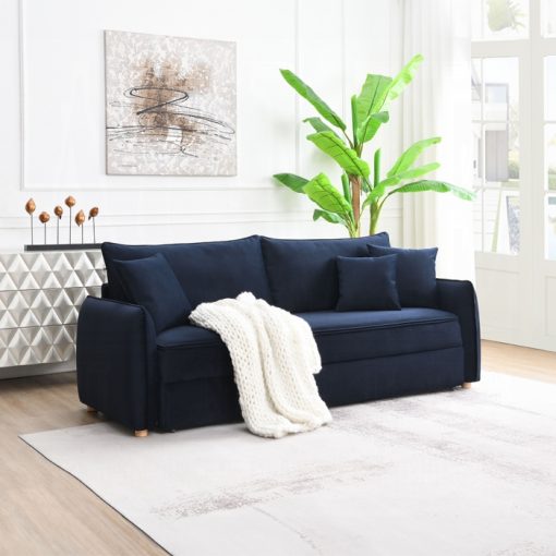 Acme Irina Blue Velvet Sofa with Sleeper & 3 Pillows