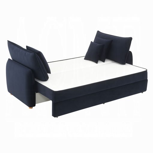 Acme Irina Blue Velvet Sofa with Sleeper & 3 Pillows - Image 2