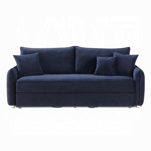 Acme Irina Blue Velvet Sofa with Sleeper & 3 Pillows - Image 6