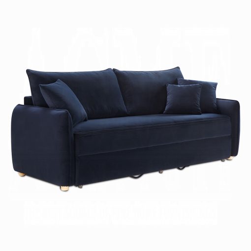 Acme Irina Blue Velvet Sofa with Sleeper & 3 Pillows - Image 7