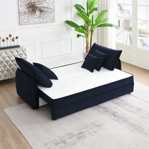 Acme Irina Blue Velvet Sofa with Sleeper & 3 Pillows - Image 10