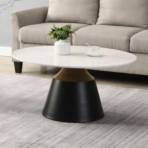 Acme Jaramillo White Natural Marble Top & Black Coffee Table