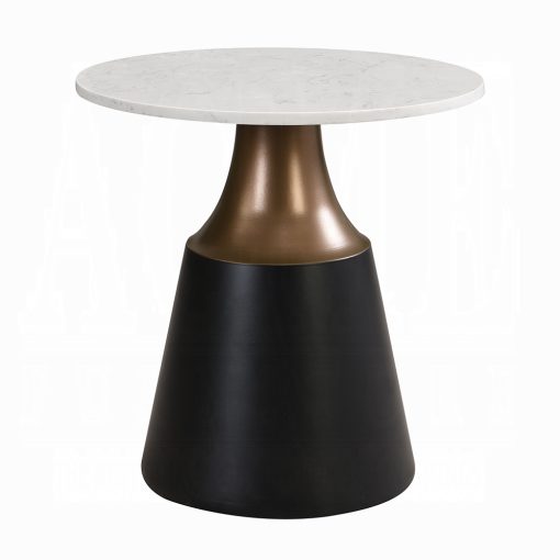 Acme Jaramillo White Natural Marble Top & Black End Table - Image 2