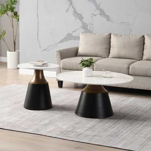Acme Jaramillo White Natural Marble Top & Black End Table - Image 5