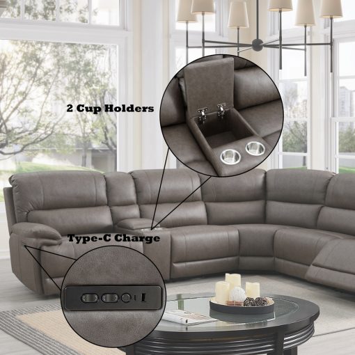 Acme Kantu Brown Synthetic Leather Motion Sectional Sofa - Image 9
