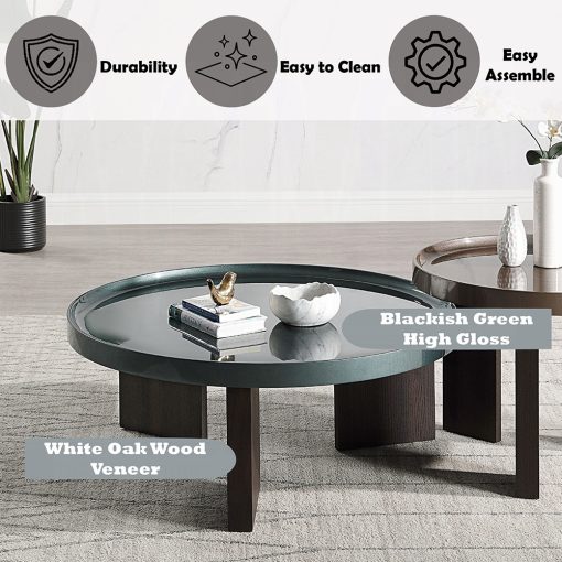 Acme Lakita Blackish Green/ Dark Blond High Gloss & Smoked Oak Coffee Table - Image 6