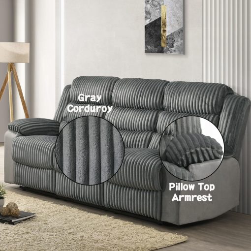 Acme Lesley Gray Corduroy & Velvet Motion Sofa - Image 8