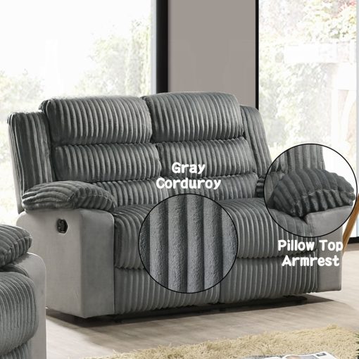 Acme Lesley Gray Corduroy & Velvet Motion Loveseat - Image 8