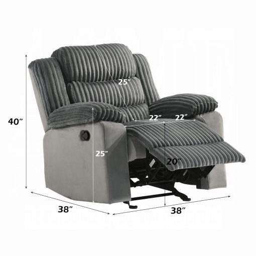 Acme Lesley Gray Corduroy & Velvet Motion Glider Recliner - Image 8