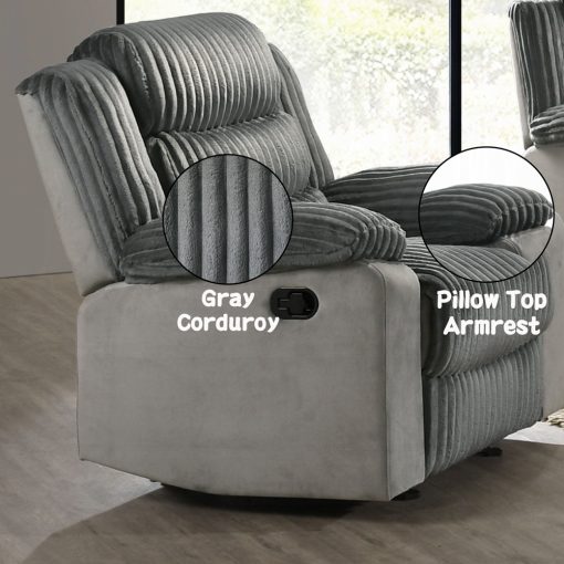 Acme Lesley Gray Corduroy & Velvet Motion Glider Recliner - Image 9