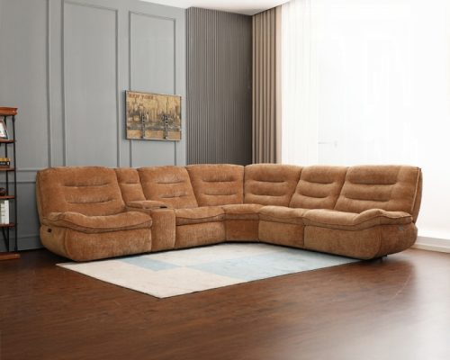 Acme Emmy Orange Chenille Power Motion Sectional Sofa with USB Port