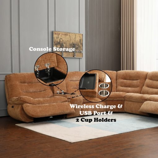Acme Emmy Orange Chenille Power Motion Sectional Sofa with USB Port - Image 17