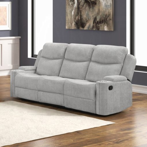 Acme Galya Light Gray Chenille Motion Loveseat with Console