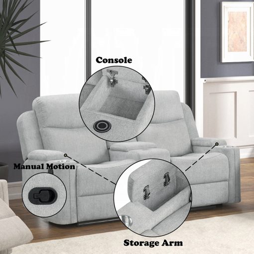 Acme Galya Light Gray Chenille Motion Loveseat with Console - Image 10