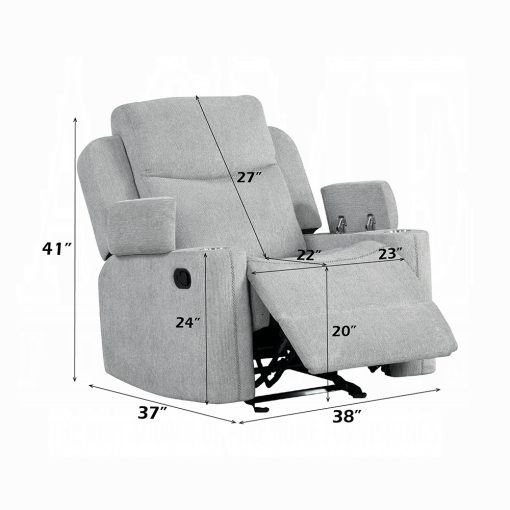Acme Galya Light Gray Chenille Motion Glider Recliner - Image 8