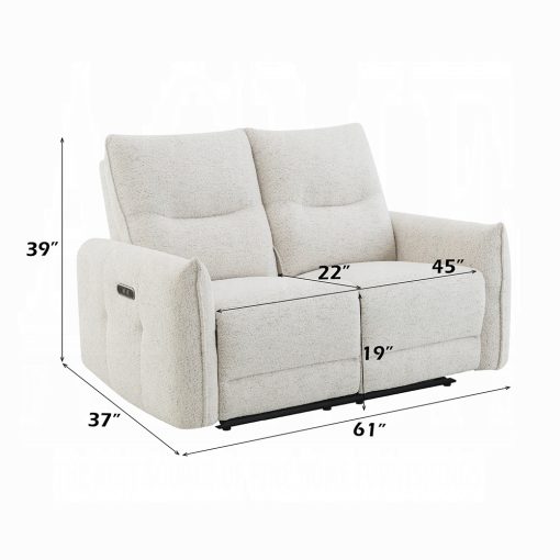 Acme Lalisa Cream Chenille Power Motion Loveseat w/USB Port - Image 9