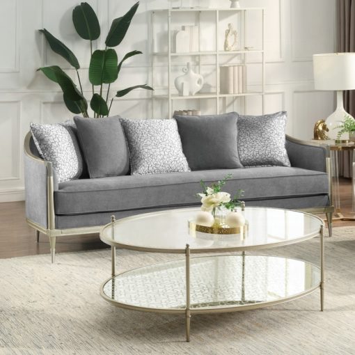 Acme Fernando Gray Chenille & Champagne Sofa with 5 Pillows
