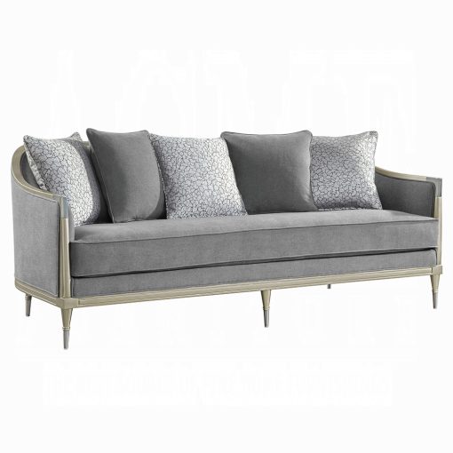 Acme Fernando Gray Chenille & Champagne Sofa with 5 Pillows - Image 2