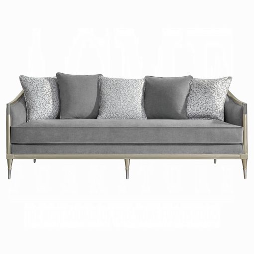 Acme Fernando Gray Chenille & Champagne Sofa with 5 Pillows - Image 3