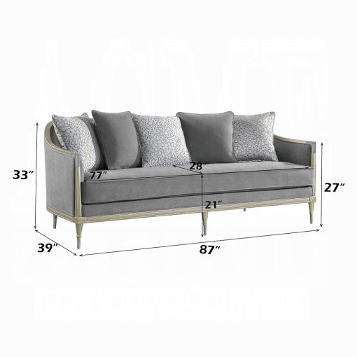 Acme Fernando Gray Chenille & Champagne Sofa with 5 Pillows - Image 6