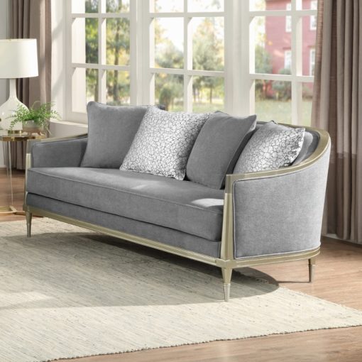 Acme Fernando Gray Chenille & Champagne Loveseat with 4 Pillows