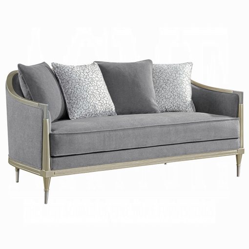 Acme Fernando Gray Chenille & Champagne Loveseat with 4 Pillows - Image 2