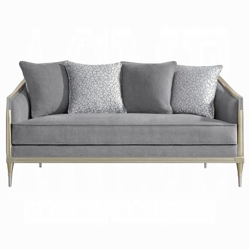 Acme Fernando Gray Chenille & Champagne Loveseat with 4 Pillows - Image 3